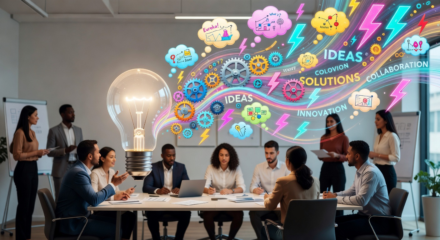 AI brainstorming session with sticky notes and diagrams